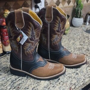 Dona Michi Men genuine leather square toe decarative shaft western cowboy boots